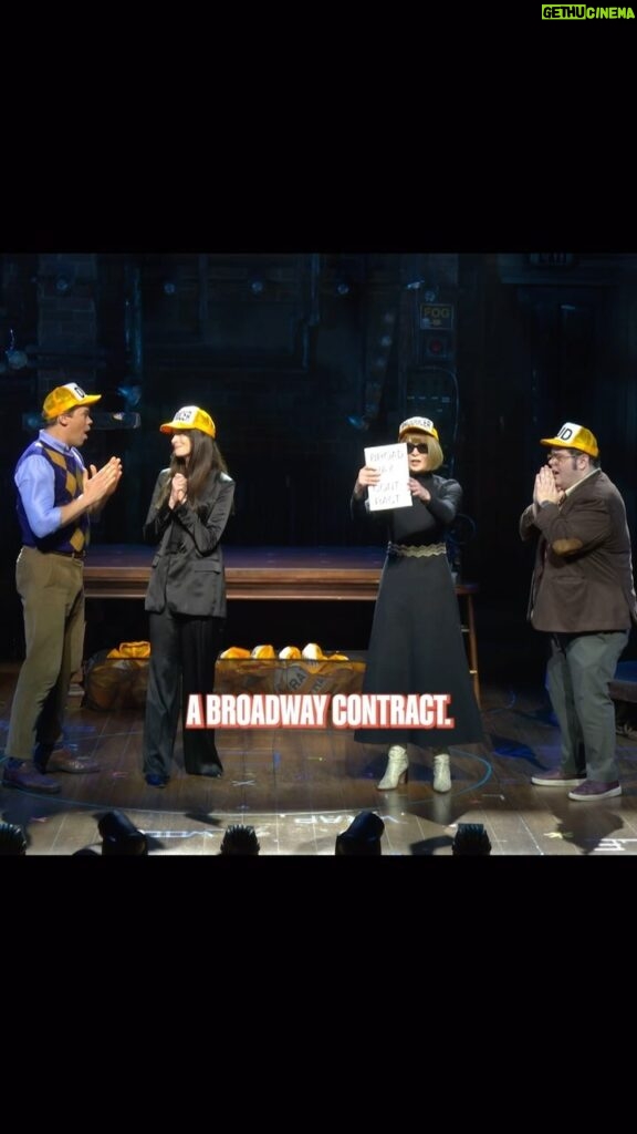 Josh Gad Instagram - Are you wearing the— The #GutenbergBway yellow trucker hat? Yeah. I am. #annawintour #annehathaway #andrewrannells #joshgad James Earl Jones Theatre