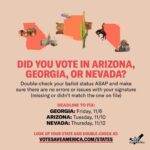 Julia Louis-Dreyfus Instagram - Share this with voters in Georgia, Arizona and Nevada! #CountEveryVote Via @VoteSaveAmerica: Check your ballot status for any errors/issues with your signatures. Deadlines to make corrections coming up 👇 Georgia: Friday, 11/6 Arizona: Tuesday, 11/10 Nevada: Thursday, 11/12 Check your ballot: votesaveamerica.com/states [LINK IN STORY]