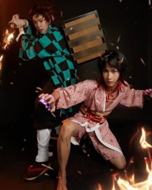 Jumpol Adulkittiporn Instagram - @tumcial @gun_atthaphan #tanjironezuko #demonslayer #bsetmakeuphalloween2023