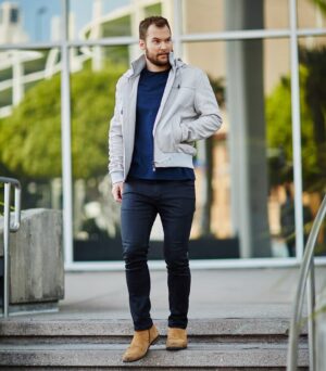 Justin Prentice Instagram - Tried to have a photoshoot. Got distracted by the taco truck across the street. Almost fell down the stairs.
Stole this jacket from @rossbutler
📸: @alexis_adam