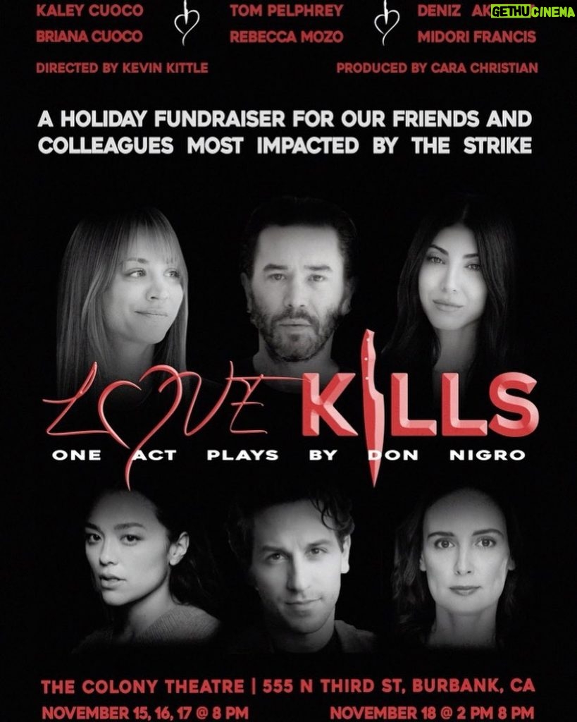 Kaley Cuoco Instagram - Oh my goodness we are only 2 weeks away from ‘Love🩸Kills’ opening night! All proceeds benefit those hit hardest by the on- going WGA/SAG strike❗️if you live in LA, grab your tickets now at the link in my BIO. We promise you a lovely evening (I’ve never done a play before , did I mention that?) ❗️❗️❗️❗️ thank you!! @colonytheatre