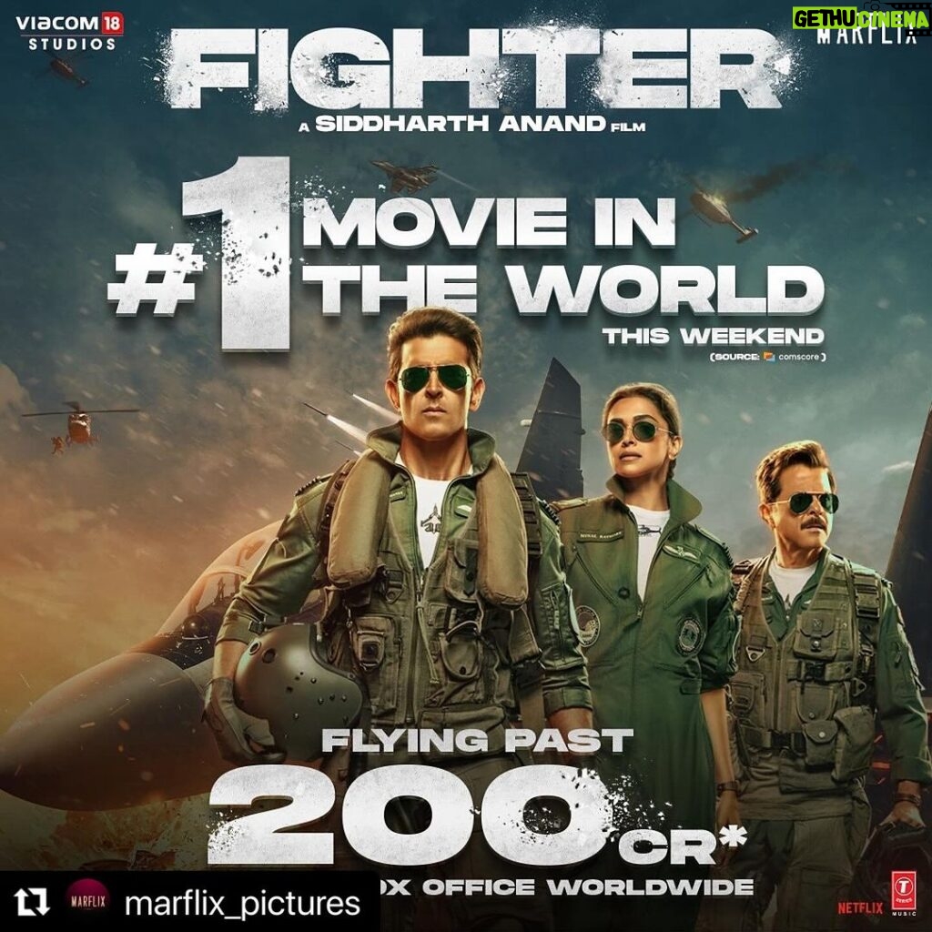 Karan Singh Grover Instagram - 🔱 #Fighter winning hearts globally! Watch it on the big screen near you. Book your tickets: link in bio! #FighterBaapEntertainer #FighterBlockbuster @hrithikroshan @deepikapadukone @anilskapoor @S1danand #KevinVaz @ajit_andhare @mamtaanand10_10 @ramonchibb @ankupande @vishaldadlani @shekharravjiani @akshay0beroi @viacom18studios @tseries.official #FighterMovie