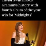 Katie Couric Instagram - On Sunday, @taylorswift took home the big award for her album Midnights, setting the Grammys’ record for most-ever Album of the Year wins by a single artist, with four of the coveted statues now to her name.🏆🏆🏆🏆 Midnights faced off against seven major records from the past year: SZA’s SOS, Miley Cyrus’ Endless Summer Vacation, Lana Del Rey’s Did You Know That There’s A Tunnel Under Ocean Blvd., Jon Batiste’s World Music Radio, boygenius’ the record, Janelle Monáe’s The Age of Pleasure and Olivia Rodrigo’s GUTS. “I would love to tell you this is the best moment of my life,” Taylor gushed while accepting her statue on stage. “But I feel this happy when I finish a song or when I crack the code to a bridge that I love or when I’m shot-listing a music video or when I’m rehearsing with my dancers or my band or getting ready to go to Tokyo to play a show.” Before this win, Taylor snagged Album of the Year for 2008’s Fearless, 2014’s 1989 and 2020’s Folklore. She had already entered rarefied territory regarding the category, being the first woman and one of only four artists ever who’ve been granted the prestigious award three times. The other artists to claim that honor are Stevie Wonder, Paul Simon and Frank Sinatra. Earlier in the night, she announced her upcoming album The Tortured Poets Department, coming April 19. ✨ #taylorswift #midnights #grammys