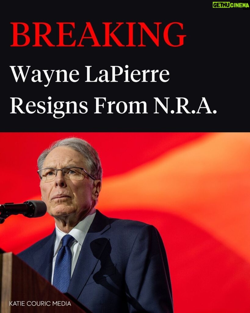 Katie Couric Instagram - 🚨 Wayne LaPierre resigned as leader of the National Rifle Association on Friday, ending his decades-long reign over the prominent gun rights group, days before the start of his civil trial in New York. LaPierre and three other current and former @nra leaders are facing a lawsuit that alleges they violated nonprofit laws and misused NRA funds to finance their lavish lifestyles. The civil trial in Manhattan is expected to begin Monday and will last for six weeks. In announcing his departure, LaPierre, the organization’s executive vice president, said he has been a “card-carrying member” of the NRA for most of his adult life and that he would “never stop supporting the NRA and its fight to defend Second Amendment freedom.” “My passion for our cause burns as deeply as ever,” LaPierre said in a statement. Fox News Digital, which first reported the resignation, said the 74-year-old cited health reasons for his exit, which will take effect Jan. 31. He has led the NRA for more than 30 years.