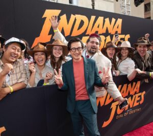 Ke Huy Quan Instagram - Indy will always be a hero to Short Round and Harrison Ford will always be a hero to me❣️

I wish he could continue in this role forever, but I was happy to be there last night to see him crack that whip one more time. Dial of Destiny is SO GOOD!!! Please go see it comes June 30th!

(Can you spot another cast member from Temple of Doom? Hint: he loves voodoo dolls 😜)

📸: @gettyimages 

Styling: @chloekeiko 
Grooming: @sonialeeartistry 
Outfit: @paulsmithdesign 
Glasses: @cutlerandgross 
Watch: @omega 
Shoes: @churchs 

@indianajones @lucasfilm @disney