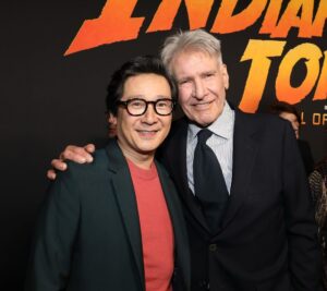Ke Huy Quan Instagram - Indy will always be a hero to Short Round and Harrison Ford will always be a hero to me❣️

I wish he could continue in this role forever, but I was happy to be there last night to see him crack that whip one more time. Dial of Destiny is SO GOOD!!! Please go see it comes June 30th!

(Can you spot another cast member from Temple of Doom? Hint: he loves voodoo dolls 😜)

📸: @gettyimages 

Styling: @chloekeiko 
Grooming: @sonialeeartistry 
Outfit: @paulsmithdesign 
Glasses: @cutlerandgross 
Watch: @omega 
Shoes: @churchs 

@indianajones @lucasfilm @disney
