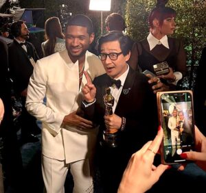 Ke Huy Quan Instagram - The Oscar after parties were EPIC!!! Everywhere I looked, there was someone famous. I’ve been to many parties, but…😱 these were on another level. Just to give you an idea, as we walked into the @vanityfair party, I ran into @usher and @gigihadid who were both super friendly. 🤯 I also had the most wonderful and memorable conversation with @tiffanyhaddish. I won’t share what we talked about, but THANK YOU, TIFFANY❣️