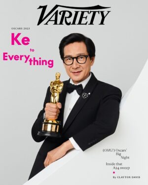 Ke Huy Quan Instagram - I am so humbled to be on the cover of Variety. I certainly didn’t get here all by myself. There are so many people to thank. But I’ll just mention a few names that were instrumental in helping me navigate this entire awards season. Katie Iida and the PR team at A24, Chase Lehner, and Megan Brophy of Narrative. Thank you, guys! 🤗🙏🏻😘 And, of course, thank you so much to Clayton Davis for being such a huge supporter of our movie.

📸: @eccles for @variety 
Styling: @chloekeiko 
Grooming: @anissaemily 
Tuxedo made to measure: @giorgioarmani 
Lapel pins: @leightonjewels 
Watch: @omega
Cuff links: @davidyurman 
Glasses: @oliverpeoples 

@katiemiyako @a24 @chaselehner @tonky101 @narrativepr @awardscircuit