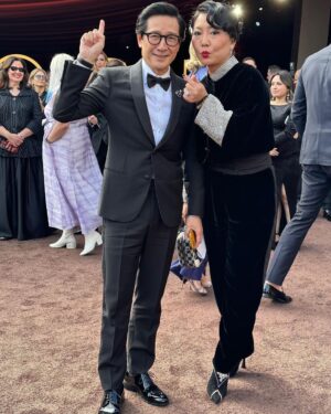 Ke Huy Quan Instagram - The team over at @giorgioarmani has been so especially kind to me from the get-go. The first time I walked into the Beverly Hills store, they made me feel so incredibly special. I will never forget it. So lucky to be wearing Giorgio Armani to what will be one of the most memorable nights of my life. Special shout-out to @BarryFrediani in Beverly Hills. You’re the best!!!

Tuxedo: @giorgioarmani 
Watch: @omega 
Glasses: @oliverpeoples 
Brooch: @leightonjewels

Styled by: @chloekeiko 
Grooming: @anissaemily