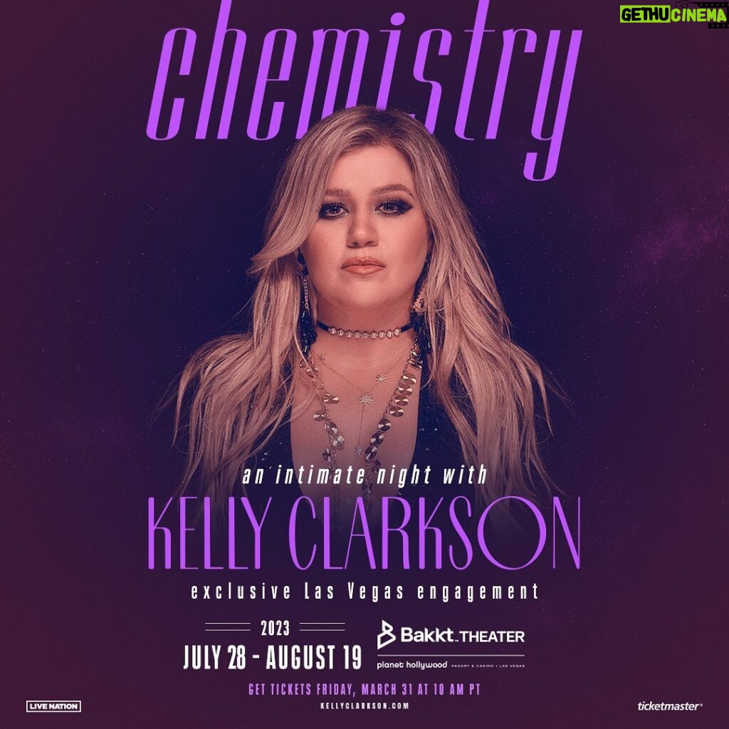 Kelly Clarkson Instagram - It's happening, y'all! 🎶 I'm so excited to announce that I'm finally heading to Las Vegas for 10 shows this summer! I'll be singing all of your favorites... and yes, I'll be singing some new ones, too! 😉 Tickets for chemistry…an intimate night with Kelly Clarkson, will go on sale this Friday, March 31st at 10AM PT. For all the details and dates, visit www.ticketmaster.com/KellyVegas.