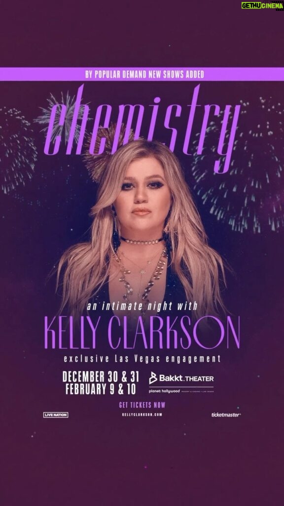 Kelly Clarkson Instagram - Tickets are on sale NOW for my exclusive Las Vegas engagement, chemistry…an intimate night with Kelly Clarkson! We loved the first round so much we added more! Purchase tickets now at Ticketmaster.com/KellyVegas ✨ Link in bio.