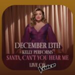 Kelly Clarkson Instagram - I’m back y’all! Tune into #TheVoice finale tonight to watch me perform #SantaCantYouHearMe 🎅🎶 missed you @arianagrande but y’all can get our live version of our duet on streaming services!