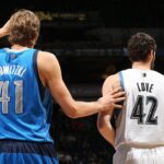 Kevin Love Instagram - Of all the greats I watched growing up - Dirk has had the biggest influence on my career. My Dad had the foresight - I can remember him saying “this rookie on Dallas is the future of the NBA.” A 7-footer who could stretch defenses, rebound, post you up and shoot over you, put the ball on the floor when necessary, and dominate the game inside and out. I was on the wrong side of a lot of those buckets. Trail 3’s, free throw line “Dirk spot” finishes, and ofcourse — the iconic fade. Being a big that can shoot has allowed me to change and adapt in a game that has become reliant on not only pace, but the space needed to operate in todays current NBA. Dirk changed a lot of peoples idea of the modern big man. I wouldn’t be headed into year 16 if not for Dirk’s influence and helping take the game to where it is today. My deepest gratitude to a legend that will live on forever! Congratulations @swish41 and to all the 2023 @hoophall inductees. With respect and admiration. 🤝🏻 Basketball Hall of Fame
