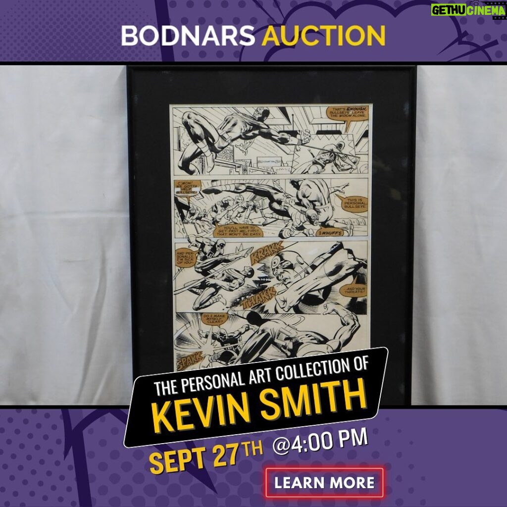 Kevin Smith Instagram - TODAY AT 4pmEST / 1pmPST! I’m auctioning off my personal collection of comic book art with the good folks at @bodnarsauction! Amazing pages by Miller, Quesada, Wagner, Hester, and so many more great artists! Choose from Daredevil, Green Arrow, The Sandman, Mage, Justice League, Batman and other legendary titles! Go to https://www.bodnarsauction.com/auction/comic-art-the-personal-collection-of-kevin-smith/ to see and bid on the entire collection or to watch the live auction TODAY! #KevinSmith #comicbookart #auction