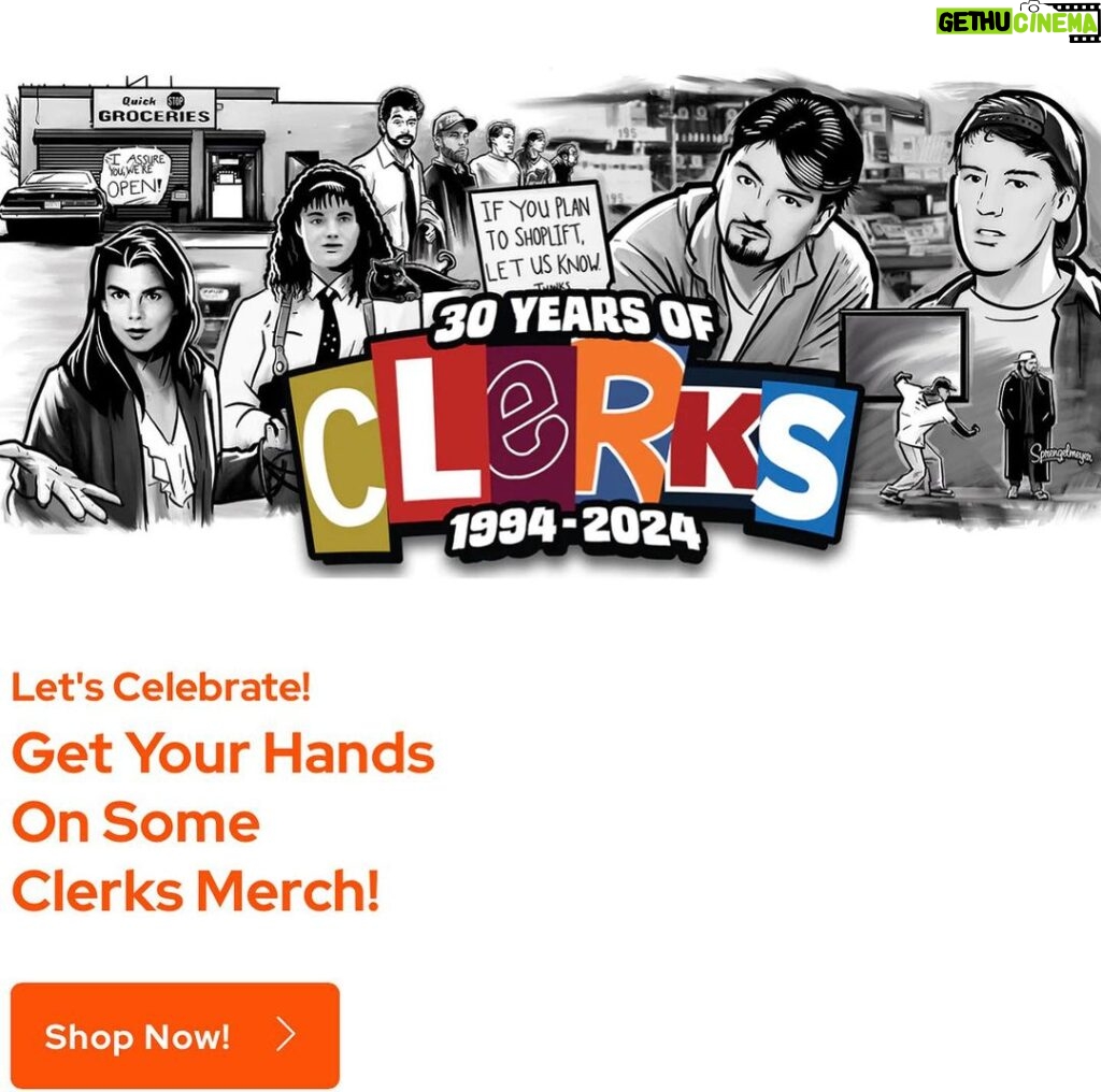 Kevin Smith Instagram - HAPPY CLERKS DAY! 30 years ago from today, CLERKS debuted at the 1994 Sundance Film Festival! That means, if you ever wanted to stop me or my career from happening, youʼd send a Terminator back to this moment in time 3 decades back. Mercifully, there was no robotic hunter/killer trying to kill me at Sundance that year. The inaugural screening took place at the Holiday Village Cinema in a sold out 150 seater. That was the first time I got to see my first film with a full audience. The sheer thrill of finding out that ideas Iʼd had years prior actually held up to public scrutiny from strangers was intoxicating (but that also might have had something to do with the thin air at the high altitude). That first screening started the buzz that powered the next three screenings and a deluge of press about the black and white New Jersey convenience store movie and the director who was going back to work there after the Festival ended. By our fourth and final Sundance screening at The Egyptian Theater on Main Street in Park City, Clerks was being talked about and written about like it was well worth watching. As he introduced me and the film, Festival head Geoff Gilmore described me in a way that still gets me in the feels when he said “If Kevin Smith didnʼt exist, the Sundance Film Festival wouldʼve had to invent him.” Mine was a Cinderella-ish or Rocky-like tale that reminded folks anyone can take a shot at their dreams and maybe find a modicum of success - even if theyʼre from New Jersey. Do you have a dream (one that doesnʼt involve hurting people or animals, destruction or death)? 2024 is the year you move closer to your goal and take your shot on yourself. Many thanks to Brian, Jeff, Jay, Marilyn, Lisa, Scott, Dave, Kim, Virginia, Donald, Mom, Dad, the Thapars, and everyone else who helped me craft Clerks! Many thanks to Sundance, Mark Tusk, Bob Hawk and John Pierson for guiding a gobsmacked newcomer in his sudden success. And many thanks to you, my friends, for 30 years of continued interest in the Askewniverse adventures of retailing rascals Head over to JayAndSilentBob dot com TODAY to shop our anniversary sales! #KevinSmith #clerks #film