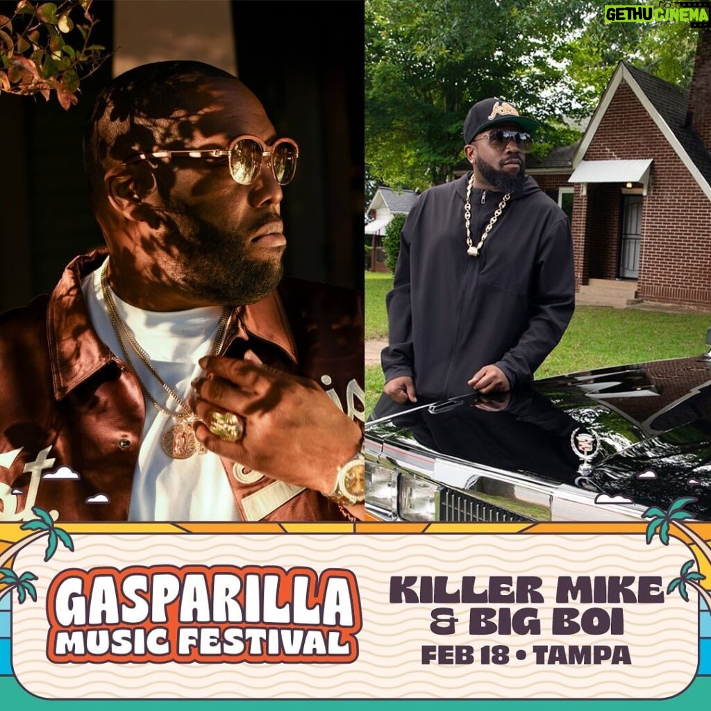 Killer Mike Instagram - Our new Sunday headliners reputations proceed themselves... Southern Legends Killer Mike and Big Boi will be closing out the last day of GMF 2024! 🎫: www.gmftickets.com Tampa, Florida