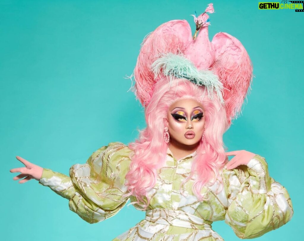 Kim Chi Instagram - 51% of the company? More like I own the entire fucking company, bitch! Wearing all @kimchichicbeauty shadows and HKG in peach pink 🥰 Photo: @sanchezzalba Headpiece: @redaggio Dress: @theladyhyde
