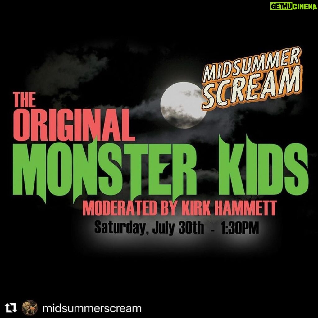 Kirk Hammett Instagram - SATURDAY JULY 30th. ⚡️💀⚡️#Repost @midsummerscream with @use.repost ・・・ In just a matter of days, Midsummer Scream will proudly present THE ORIGINAL MONSTER KIDS live and in person on our Main Stage! This unprecedented panel presentation features SARA KARLOFF, the daughter of Boris Karloff, LYNNE LUGOSI SPARKS, granddaughter of Bela Lugosi, and RON CHANEY, grandson and great grandson of Lon Chaney Jr. and Sr. THE ORIGINAL MONSTER KIDS will be hosted and moderated by renowned horror memorabilia collector and lead guitarist for Metallica, KIRK HAMMETT! During this 90-minute presentation, Kirk will discuss with the group what it was like growing up with these iconic actors, giving fans an intimate glimpse inside their personal lives through stories, photographs, and home movies. This must-see presentation will take place on our Main Stage in the Grand Ballroom on Saturday, July 30th at 1:30pm! . . . #midsummerscream #halloween #horror #convention #longbeach #boriskarloff #belalugosi #lonchaney #kirkhammett