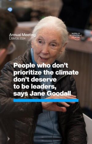Klaus Schwab Instagram - This renowned primatologist has 4 reasons to be hopeful for the future. Learn more about biodiversity and nature-positive economies by tapping the link in our bio. 

For the latest discussions from Davos on combatting the climate crisis, follow #wef24 on our channels. @janegoodallinst