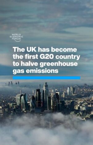 Klaus Schwab Instagram - Between 1990 and 2022, UK greenhouse gas emissions fell by 50%. 

Learn more from the World Economic Forum’s report ‘The State of Climate Action: Major Course Correction Needed from +1.5% to −7% Annual Emissions’ by tapping on the link in our bio.