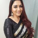 Kushboo Instagram - Black surrounded by shimmer has its own charm to convey 1000 words even when not spoken !! 🖤💛🖤🤍🖤🧡🖤