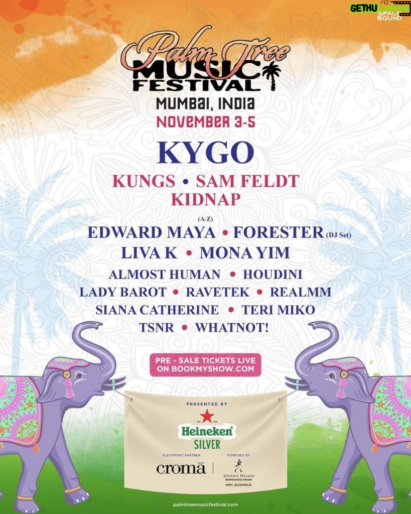 Kygo Instagram - India 🇮🇳 Get ready for Palm Tree Festival’s India Debut 🙌🏻 We are so excited to unveil this exciting artist lineup. Can’t wait for you all to join us on 3/11 - 5/11 in Mumbai 🌴 Registered users please look for a secret link in your inbox 📥 and grab your tickets now!