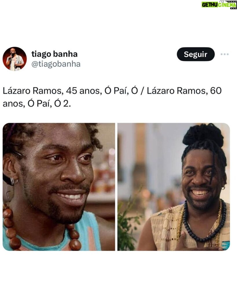 Lázaro Ramos Instagram - É a Bahia! Ó Paí, Ó 2 estreiou e já está mostrando para o que veio, feliz em saber que vocês estão gostando e se divertindo tanto quanto a gente gravando e apresentando essa obra para vocês. E gente, só se passaram 15 anos do primeiro filme, tá? Rs mas espero chegar assim nos 60. 😂 Sextou, meu povo! Bora pros cinemas.