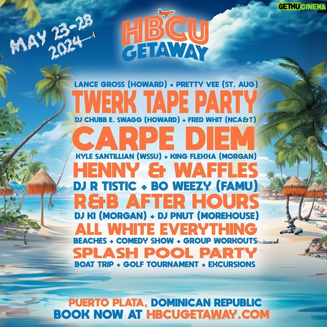 Lance Gross Instagram - Calling all HBCU Alum, Greeks, and Black Alumni!! Elevate your Memorial Day experience this year w/ HBCU Getaway 🌴✨ Events, excursions, and ALL-INCLUSIVE vibes await you, May 23rd - May 28th 2024 📆 in Puerto Plata, Dominican Republic 🇩🇴 We’re lining up all of the top HBCU Alum parties, DJ’s, and special guests in the US and bringing them ALL to DR for ONE HUGE MEMORIAL DAY BASH!! Book TODAY!! #TwerkTapeParty #CarpeDiem #HennyAndWaffles #R&B After Hours +More!! Alumni Guests @lancegross (Howard) @yesimprettyvee (St. Aug) @frederickwjr (NCA&T) @kingflexxa (Morgan) @radiokingkyle (WSSU) Alumni DJ’s @djchubbeswagg (Howard) @djrtistic (FAMU) djpnut (Morehouse) @boweezy305 (FAMU) @kingiven (Morgan)