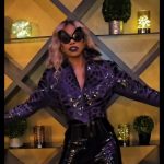 Laverne Cox Instagram - #A MomentOfMugler I had to wear purple on #SpiritDay. For my second purple @manfredthierrymugler look of the day Jacket #ThierryMugler F/W 1988 Les Infernales worn on the runway by the Icon @the_real_iman Sunglasses #ThierryMugler S/S 1997 Les Insectes Bag #thierrymugler. Who knows the season? .... #TransIsBeautiful #ProtectTransKids
