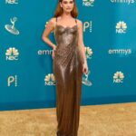 Lily James Instagram - @donatella_versace this dress is out of this world. I love every tiny detail. Golden chain mail at the Emmys 🙏 Thank you so much. I will never ever forget it, love you! And thank you to everyone who poured their talent and skill into making this sensational dress. A dream. @versace forever 🤎🤎🤎