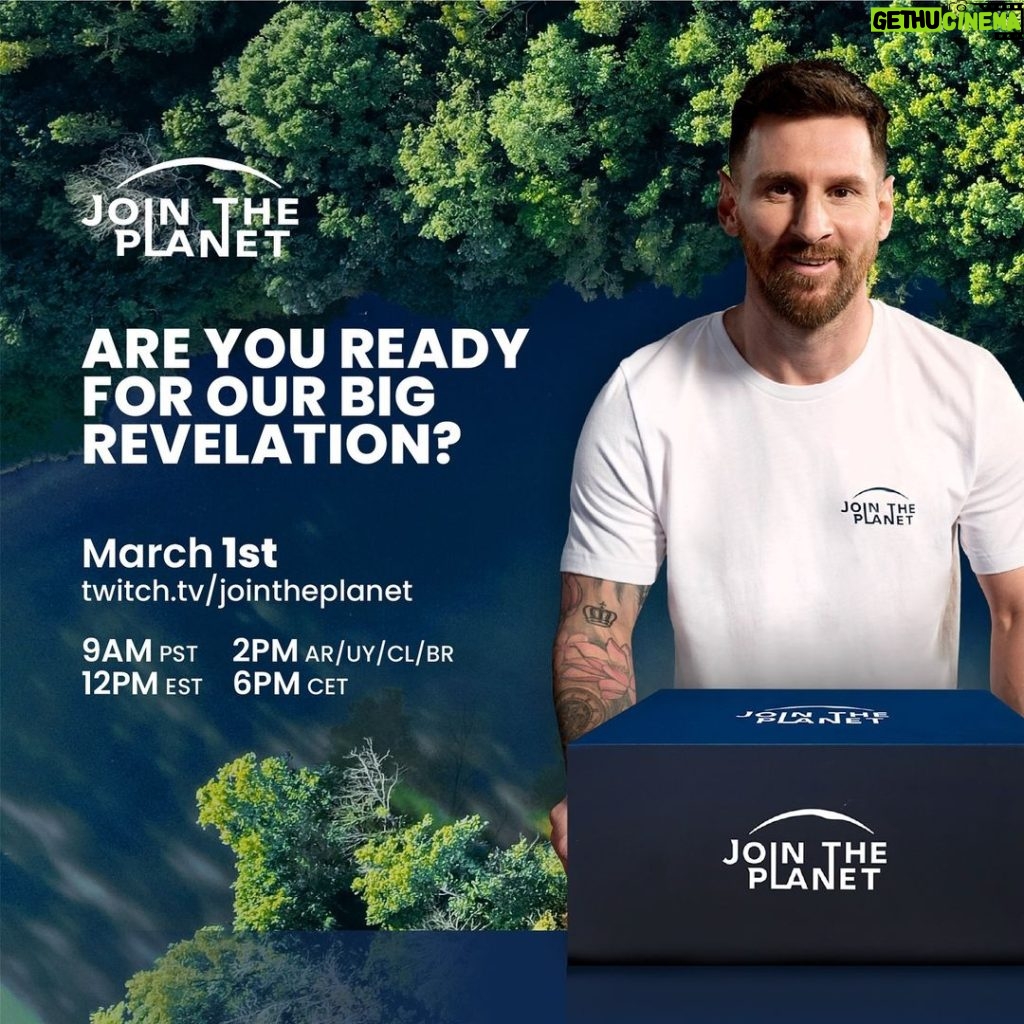 Lionel Messi Instagram - Almost time for the big reveal! Join the live event on March 1st streamed on the official Twitch channel of @jointheplanet. Join The Team 🌎 #JoinThePlanet ¡Pronto será la gran revelación! El 1 de Marzo sumate al evento en vivo que se transmitirá desde el canal oficial de Twitch de @jointheplanet. Sumate al Equipo 🌎 #JoinThePlanet