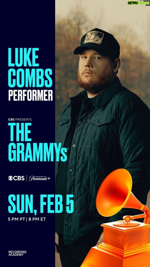 Luke Combs Instagram - I’m excited to announce I’ll be performing on the @recordingacademy’s #GRAMMYs on Sunday, Feb. 5 at 8 PM ET/5 PM PT on @cbstv! Y’all tune in!!
