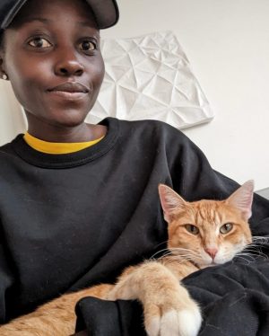 Lupita Nyong'o Instagram - Introducing my new companion, Yoyo!
I have historically been afraid of cats, but when my life was altered instantly recently, a little voice whispered to me that it was time to embrace change and new possibilities. So, a dear friend (shoutout Palmer Hefferan!) held my hand through the process and took me to visit my first animal shelters. I fostered Yoyo from Best Friends Adoption Center, and 3 days into it, I knew I could not give him up.
What I have learned about him already:
•  He LOVES company
•  He LOVES his food
•  He is extremely careful and rarely drops things
•  He is very picky about his wand toys
•  He only drinks running water
•  The bugs in the house don’t stand a chance
•  He can’t be trusted around supplements!
I never understood people whose phones were full of photos and videos of their pets - now I am one of those people! It may look like I saved Yoyo, but really, Yoyo is saving me. #YOYOYYO #Caturday 

And shoutout to the fantastic staff at @bestfriendsanimalsociety for being so warm, helpful and patient with me!