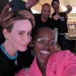 Lupita Nyong'o Instagram - Best time discovering my Eras era with my sister Fiona, @mssarahcatharinepaulson and her sister Rachel 💖💖💖💖! Earrings bejeweled by @debeersofficial and friendship bracelets by me… and some of you!! Thanks to all the Swifties for your suggestions — trading bracelets was super sweet 🍬