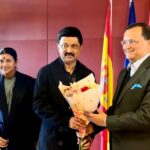 M. K. Stalin Instagram - ஸ்பெய்ன் வந்தடைந்தேன்! ஆட்சிப் பொறுப்பேற்ற பிறகு முதன்முறையாக ஐரோப்பியப் பயணம்! @eoimadrid தூதர் திரு @DineshKPatnaik அவர்கள் தூதரக அதிகாரிகளுடன் சிறப்பான வரவேற்பை அளித்தார். இன்று மாலை ஸ்பெய்ன் நாட்டின் தொழில் அமைப்புகள் மற்றும் அந்நாட்டில் செயல்படும் பெரும் தொழில் நிறுவனங்களைச் சந்திக்கிறேன். தமிழ்நாட்டில் நிலவும் வாய்ப்புகள் மற்றும் இளைஞர் வளத்தை எடுத்துக்கூறி முதலீடுகளை ஈர்க்கவுள்ளேன்.
