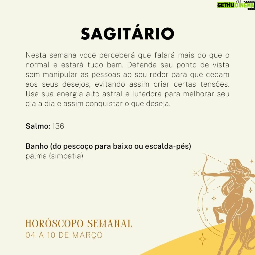 Márcia Fernandes Instagram - 💫 Horóscopo Semanal - 04 a 10 de Março 💫 Na Astrologia, no dia 03, Lua inicia sua fase Minguante em Sagitário, gerando maior leveza e a flexibilidade. No dia 04, o movimento favorável entre Mercúrio e Urano, promovem maior diálogo e entendimento. No dia 08, Mercúrio em Peixes estará em conjunção com Netuno, trazendo dois dias de muita inspiração, sutileza e abertura espiritual. No dia 09, um aspecto tenso entre Marte e Urano, trará a sensação de que tudo pareça estagnado e poderemos ter comportamentos impulsivos e rebeldes. Nesse mesmo dia, o Sol faz um bom aspecto a Urano, oferecendo a oportunidade de contornar as dificuldades e os conflitos por meio das amizades. No dia 10, a Lua Nova do dia 10 pede maior equilíbrio, pois devido ao fato de Marte permanecer em aspecto tenso com Urano, poderemos estar mais explosivos, irritadiços e impacientes.