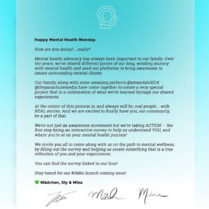 Mädchen Amick Instagram - Happy #MentalHealth Monday!

How are you doing?....really?

Mental health advocacy has always been important to our family. Over the years, we’ve shared different pieces of our long, winding journey with mental health and used our platforms to bring awareness to issues surrounding mental illness. 

Our family, along with some amazing partners @amandahill114  @theparachutemedia have come together to create a very special project that is a culmination of what we’ve learned through our shared experiences. 

At the center of this process is, and always will be, real people... with REAL stories. And we are excited to finally have you, our community, be a part of that.

We’re not just an awareness movement but we’re taking ACTION — the first step being an interactive survey to help us understand YOU, and where you’re at on your mental health journey!

We invite you all to come along with us on the path to mental wellness, by filling out the survey and helping us create something that is a true reflection of you and your experiences. 

You can find the survey linked in our bios! 

Stay tuned for our #dMm launch coming soon!

💚 David, Mädchen, Sly & Mina — @slyalexisofficial @minatobias_
