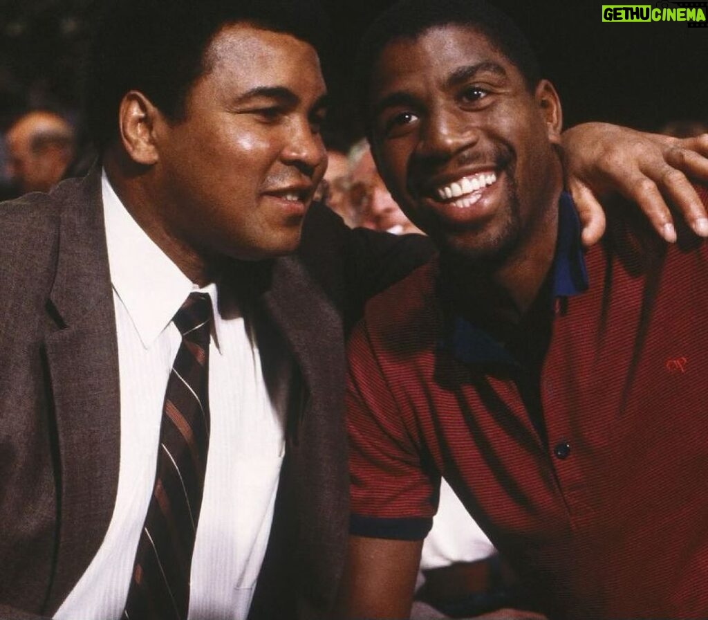 Magic Johnson Instagram - My father and I would listen to all of Muhammad Ali’s fights on the radio when I was younger. I’m still shocked that one of my childhood heroes and favorite athletes became one of my good friends because there’s no one like Muhammad Ali. To be stripped of his heavyweight title, sentenced to time in prison, and exiled from boxing for three and a half years...and then come back, reclaim the heavyweight title in 1974 against George Foreman, and be BETTER than he was before is unheard of!! His strength, dedication, and passion showed both in the ring and in the community. He is a world icon. I’ll never forget watching him carry the Olympic torch and light the cauldron in the ’96 Olympics in Atlanta. Knowing everything he overcame during his career made it an even more emotional moment for me. Out of all our memories, what will always stand out to me was when Muhammad Ali told me to meet him in Chicago to tell me he wanted me to be more than just a basketball player. It challenged me to think beyond the court. Seeing his activism and advocacy for the good of humanity and the underserved with Nelson Mandela, Malcolm X, Dr. Martin Luther King Jr., US presidents, and more inspired me to create real change. It’s those moments and impact that cement him as my G.O.A.T. and will keep his legacy alive forever!!