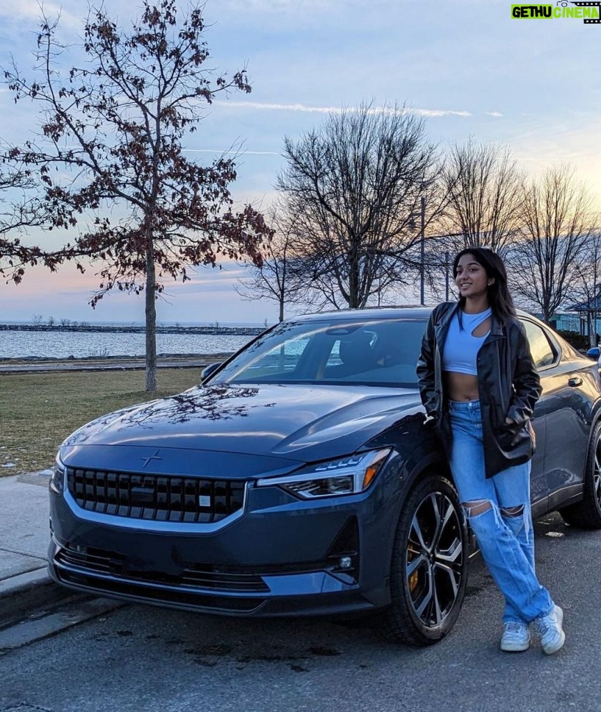 Maitreyi Ramakrishnan Instagram - All my friends know how much I love driving, and specifically how much I love driving my Polestar around. Seriously good times with my Polestar, so much so I actually got out of the car in the cold to take a picture with it! Here’s to all the driver friends that come through for their non-drivers license pals. #PolestarCars #Polestar2 #PolestarEnRoute