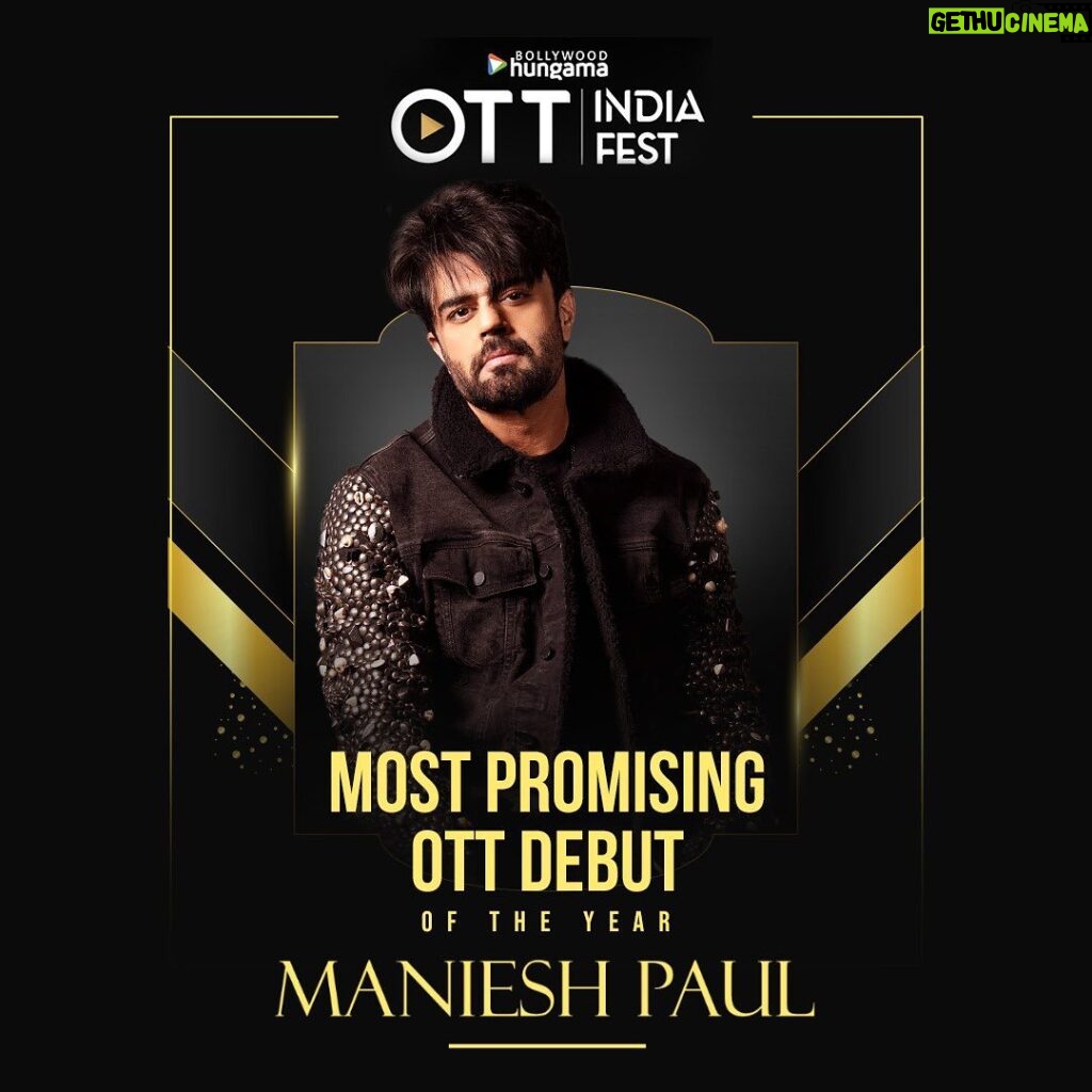 Maniesh Paul Instagram - GOD IS KIND!won the MOST PROMISING OTT DEBUT AWARD. Thank you @realbollywoodhungama for the honour! Thanks to all the fans and people who loved my work in my web series RAFUCHAKKAR. This means a lot to me…keep showering your love and promise to keep you entertained 🤗🤗🙏🏼🙏🏼♥️♥️ #mp #gratitude #love #web #rafuchakkar