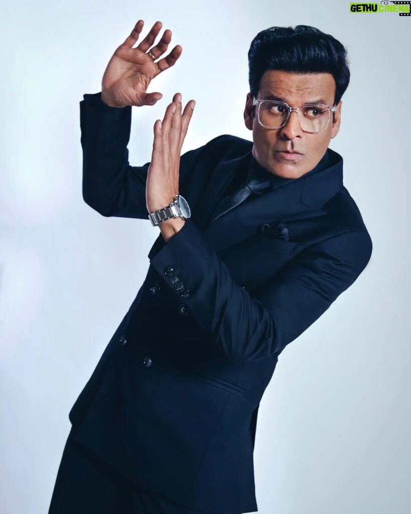 Manoj Bajpayee Instagram - Suited in shadows, alive with the expression! Fashion stylist: @krishkgatriofficial Assistant Stylist: @sakshi_sikaria Outfit: @linebyshamimkhan Footwear: @lsoleshoes_in