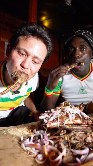 Mark Wiens Instagram - Senegal’s extreme BBQ! 🇸🇳 Some of the best grilled lamb I’ve ever had (known as Dibi), cooked over a raging bonfire 🔥 , served with onions, mustard and chili sauce! @papetatandiaye 📍 Dibiterie Le Mboté1 #Dakar #Senegal #bbq