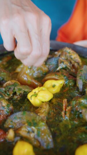 Mark Wiens Instagram - Cote d’Ivoire, West Africa 🇨🇮 This dish is called “Plakali” an incredibly complex recipe that includes snails, cow skin and stomach, crab, okra pulp and powder, lots of chilies 🌶, and many more! 
📍 Placali Abouré #Abidjan #cotedivoire @bellecotedivoire