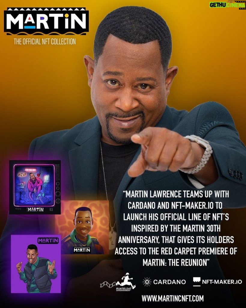 Martin Lawrence Instagram - Blessed to announce my partnership with Cardano and @nftmakerio for the release of my official Martin NFT’s! To celebrate, each one of the 30 NFT holders will get invited to hang with ya boy at the exclusive Martin: The Reunion Hollywood premiere here in Los Angeles, CA! Get yours by clicking the link in my bio OR going to martincnft.com 🙌🏾 #martin #reunion #nft #crypto Los Angeles, California