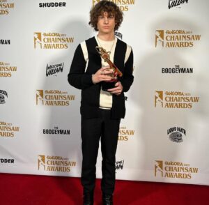 Mason Thames Instagram - Thank you @fangoria for the Editors Eyeball Award!! As a huge fan of #fangoria this is such an honor!  @theblackphonemovie #thechainsawawards @blumhouse @universalpictures Styled by @alexandermcqueen @fashionstyle_sally Groomed by @harperartist Sweater + Pants @alexandermcqueen