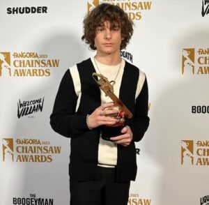 Mason Thames Instagram - Thank you @fangoria for the Editors Eyeball Award!! As a huge fan of #fangoria this is such an honor!  @theblackphonemovie #thechainsawawards @blumhouse @universalpictures Styled by @alexandermcqueen @fashionstyle_sally Groomed by @harperartist Sweater + Pants @alexandermcqueen