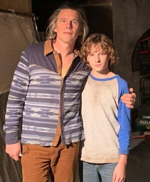 Mason Thames Instagram - legend @ethanhawke one of the coolest ppl on the planet!! Watch the clip from the fight scene until the end.. Enjoy some behind the scenes from @theblackphonemovie #ethanhawke #masonthames @scottderrickson @madeleinemcgraw @massawyrm #theblackphone #finneyblake #thegrabber #theblackphoneedit @blumhouse @universalpictures #blumhouse