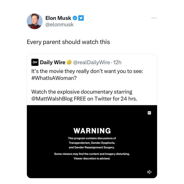 Matt Walsh Instagram - It's been a wild 24 hours. It began with Twitter labeling our film hate speech and completely suppressing it, and ends with all suppression lifted and Elon Musk himself tweeting out the film and urging people to watch it. A huge win. Go watch the movie for free at the link in my bio.