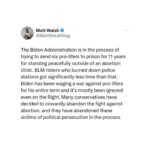 Matt Walsh Instagram – Biden is doing to pro-lifers what he’s done to J6ers. Except pro-lifers are being targeted for standing outside of buildings and praying. This is even more egregious. Yet the J6ers get significantly more attention from most conservative pundits than the pro-lifers.