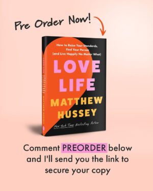 Matthew Hussey Instagram - After 4 years of secrecy, I’m thrilled to share with you that my new book is finally finished. It’s called “Love Life - How to Raise Your Standards, Find Your Person (And Live Happily No Matter What).”

It’s available to pre-order now, arriving in April 2024, and by pre-ordering, you’ll receive the most incredible free gifts we’ve ever offered. (Just comment PREORDER below or visit lovelifebook.com.)

Here’s a little background . . .

In the years since I wrote my first book, I began to notice that even when armed with the best advice about how to create attraction and opportunities in dating, many people were still struggling to find love.

Around this time, I was wrestling with the same question after experiencing a tremendous heartbreak alongside chronic physical pain. I started to question my choices—wondering if I’d ever find the kind of relationship I’d always hoped for.

It was only once I hit rock bottom that a new realization shifted my perspective: The REAL reasons I was struggling to find the kind of love I was looking for had been invisible to me so far in my life—and they had to do with more than just my love life.

In the years that followed, I went on a journey of exploration to find the answers, and I was transformed by the discoveries, insights, and techniques I’ve now put into this book. 

I’ve become far more open-hearted, vulnerable, and compassionate toward others and myself. (And as I was writing this book, I met the love of my life, Audrey, and we’re getting married later this month!)

No matter where you find yourself today, “Love Life” will provide the roadmap to creating the love you want—both with a partner AND within yourself. It has the tools for finding love, and the tools for loving life with or without it, all in one place.

I want to say thank you to all of you who have supported and grown with me over the last 15 years. Your stories and the questions you’ve vulnerably shared (many of which I answer in this book!) have helped me shape ”Love Life” into what it is . . . I hope we can keep growing together for many years to come.

I can’t wait for you to read the book soon. Massive love ❤️

Matthew